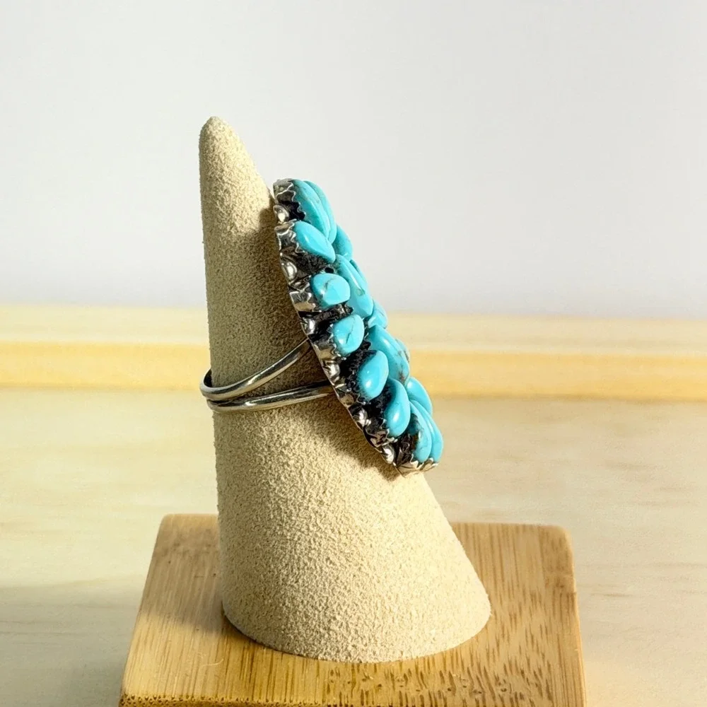 Navajo Turquoise Cluster Ring Rosanna Williams Signed Sterling Silver Southwest